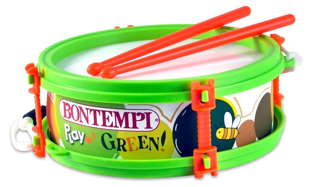 Bontempi Green Trommel mit Schultergurt, Realistischer Klang, Ø 150mm, Musikalisches Spielzeug