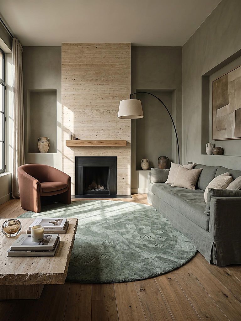 Teppich Grün rund im modernen Wohnzimmer_#sku_BARK45726-BARK45734-BARK49720#