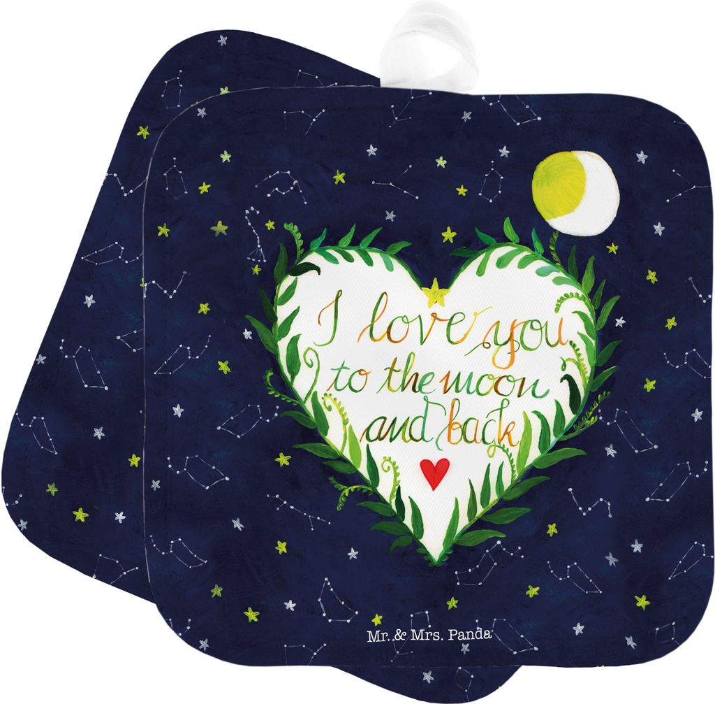 Mr. & Mrs. Panda Topflappen Love u to the moon & back - Geschenk, Partner, Spruch Hochzeitstag, Dekoration, Kochlappen, And, topfhalter, 2er Set, J...