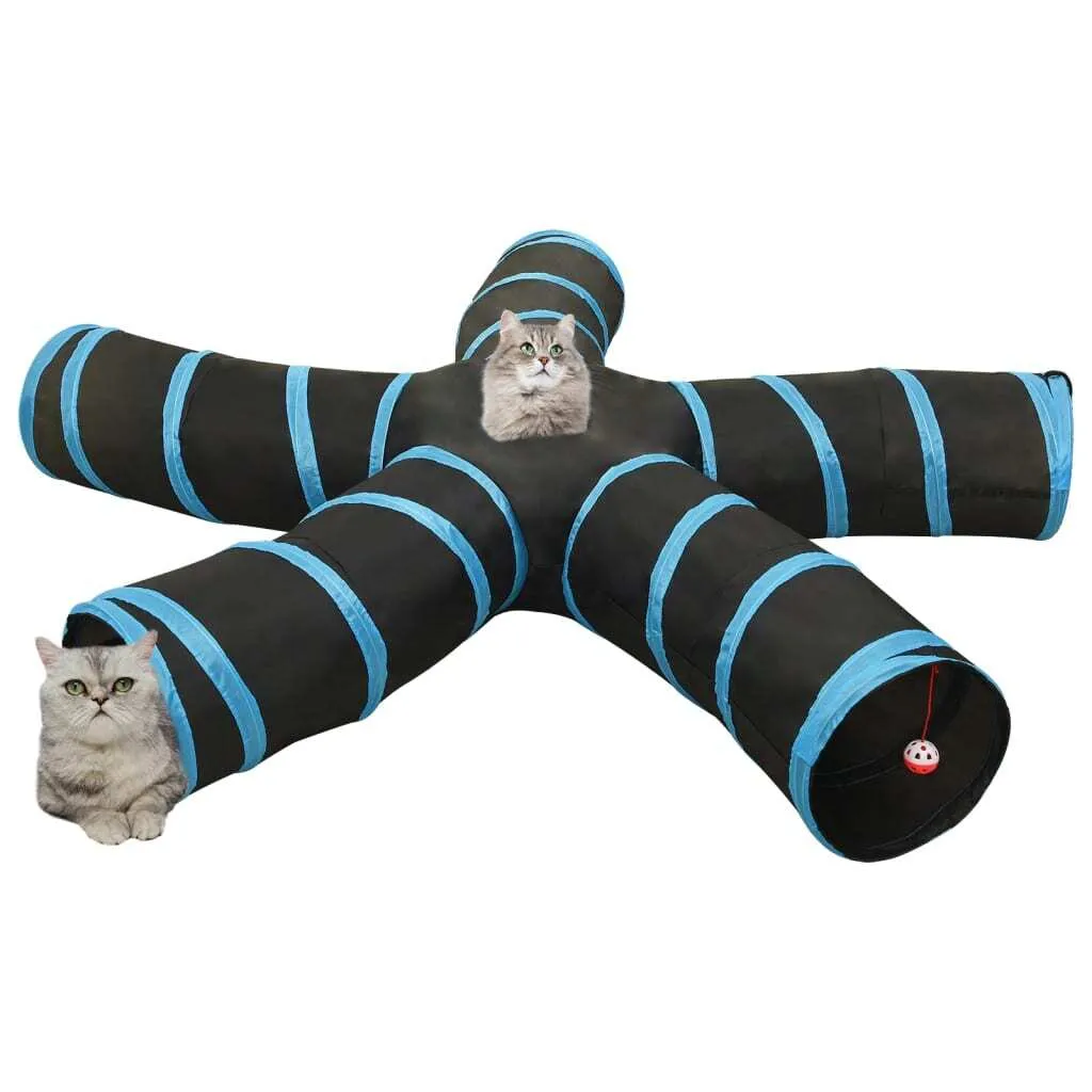 Tunnel chat 5 voies vidaXL résistant en polyester bleu et noir 25cm