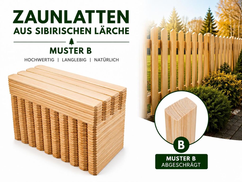 Zaunlatte 9x2x60 Sibirische Lärche 100Stück Form B Produktbild  KI-generiertes Bild