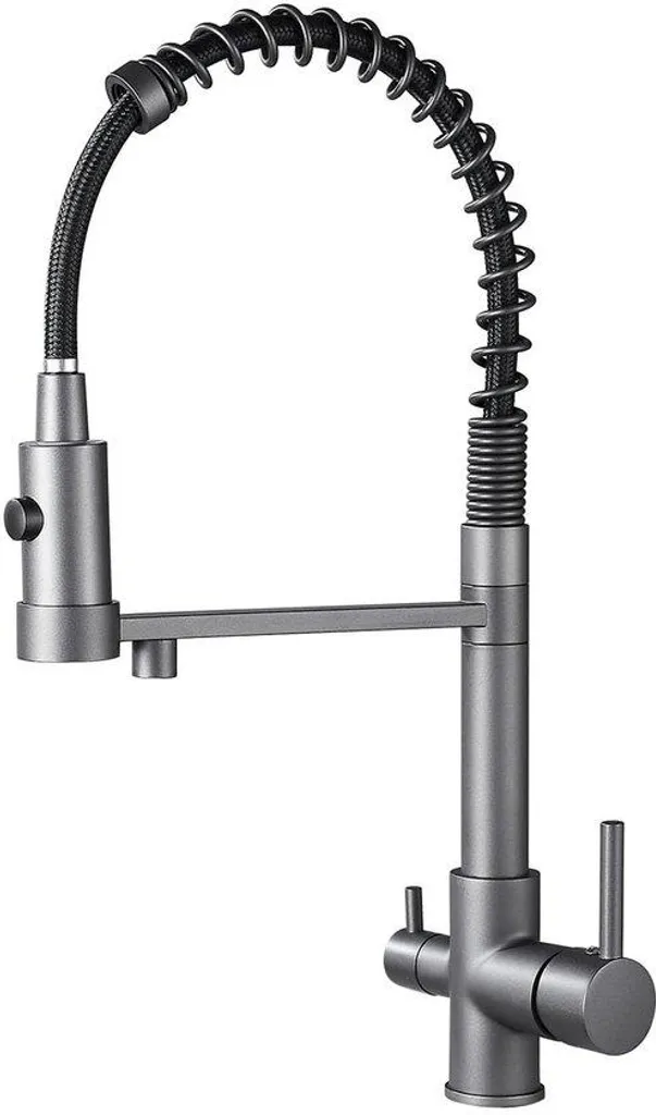 Robinet de cuisine gris à 3 voies avec bec flexible et mitigeur 360°