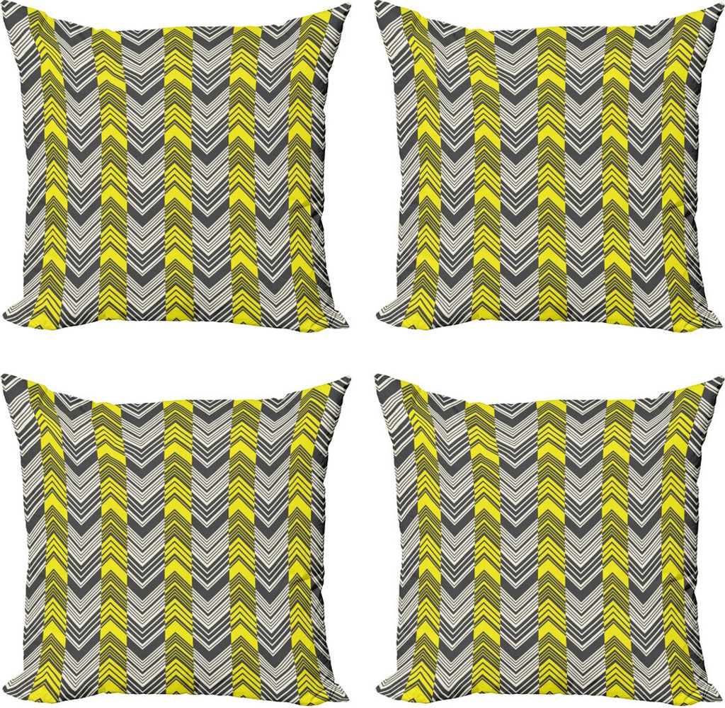 ABAKUHAUS Gelb und Weiß Kissenbezug Set (4 Stück), Zick-Zack-Muster, Moderner Doppelseitiger Digitaldruck, 60 cm x 60 cm, Gelb Creme Grau