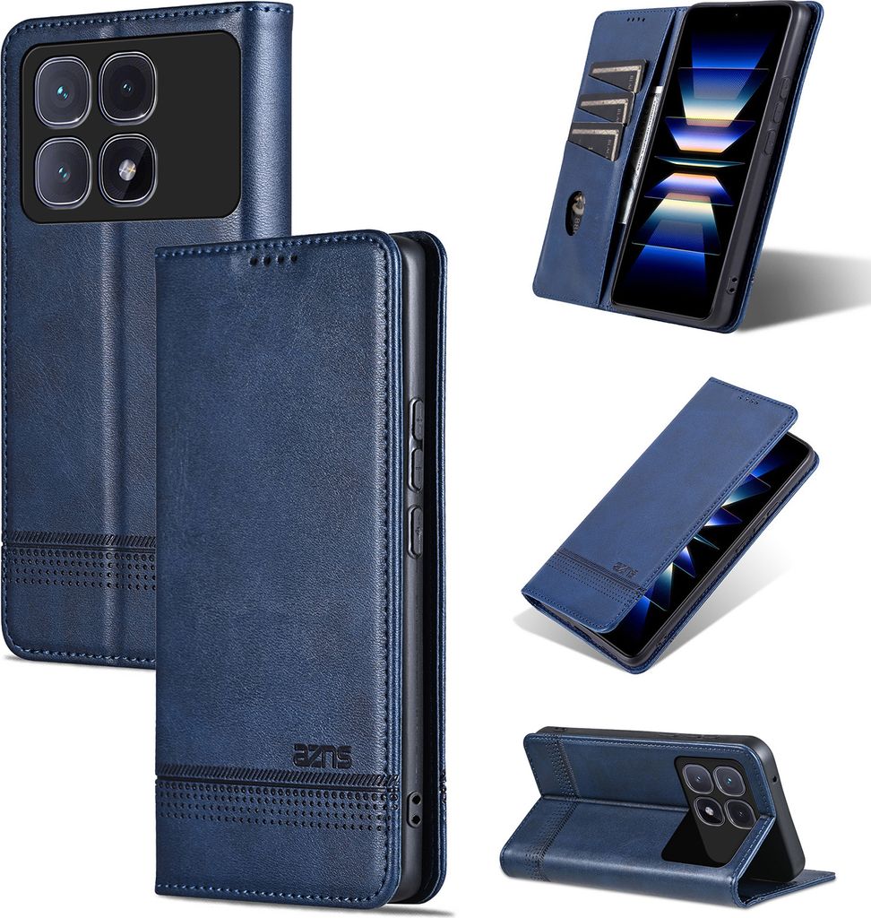 Leder Hülle für Xiaomi Redmi K70 Ultra, Klapphüllen Brieftasche Magnetverschluss Ständer Schutzhülle Blau