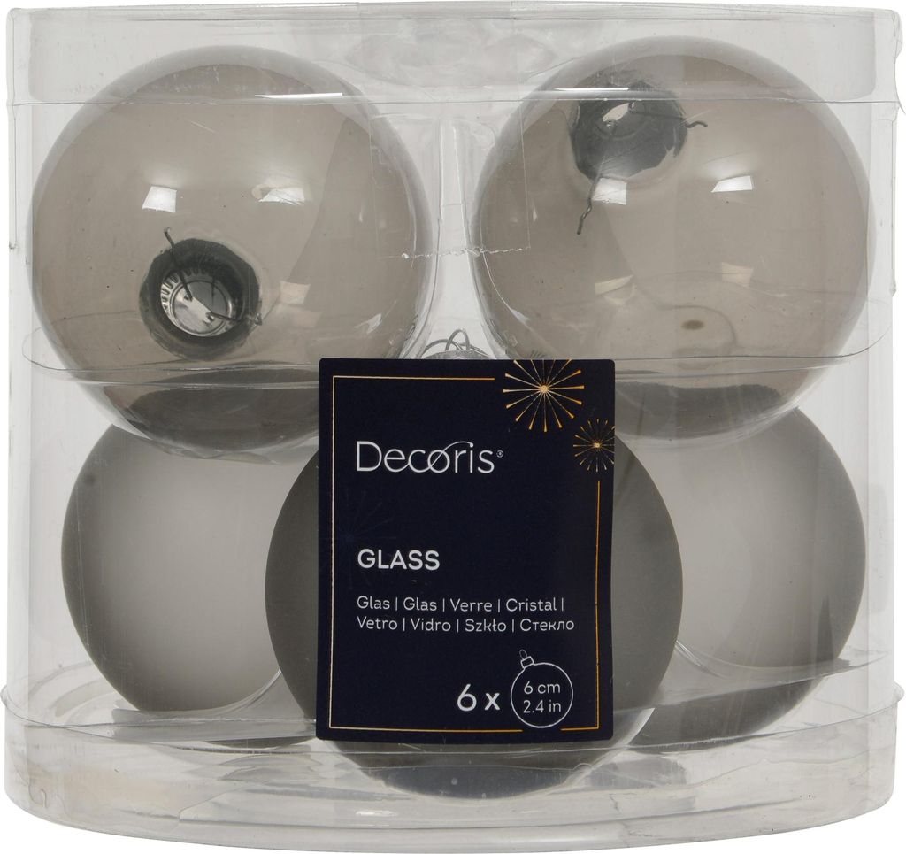 6er Set Glas Weihnachtskugeln Mattgrau 6cm - Moderne Deko Produktbild 