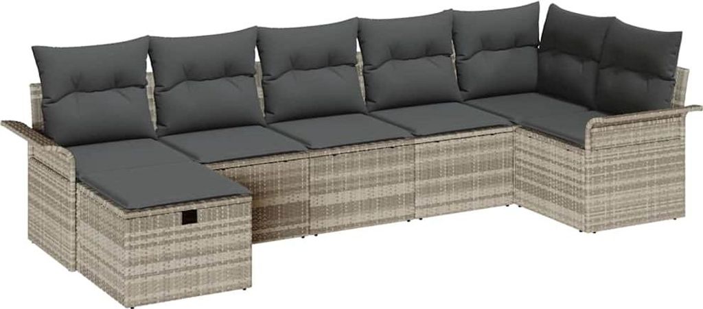 Garten-Sofa-Set mit Kissen 7 pcs Hellgrau Poly Rattan