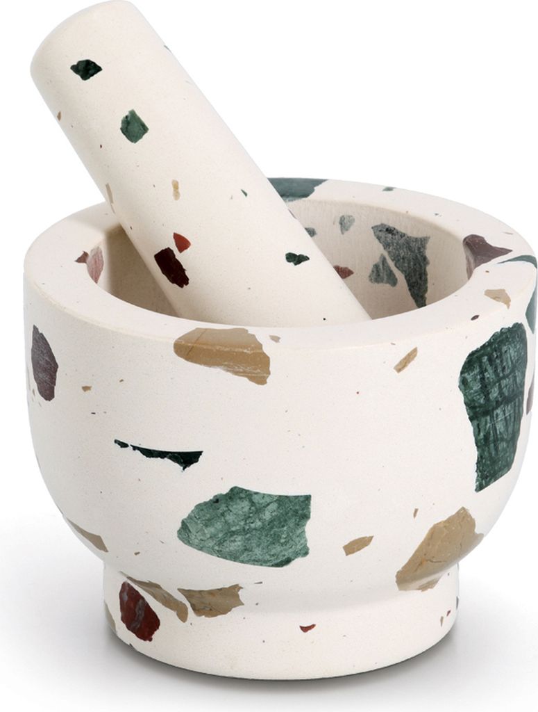 ZELLER 24520 Mörser & Stößel-Set, Terrazzo, ca. Ø 12 x 9 cm