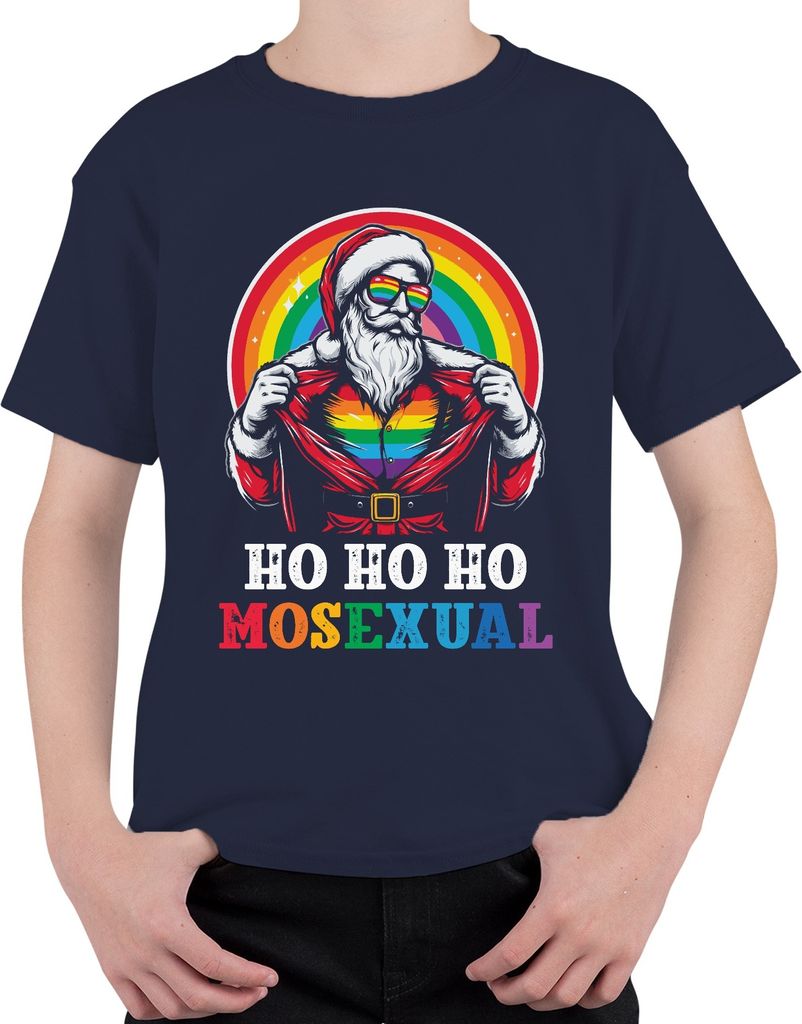Ho Ho Ho Houal LGBTQ Santa - Weihnachten Weihnachtsgeschenk Christmas Uni Kinder T-Shirt, Navy, 140