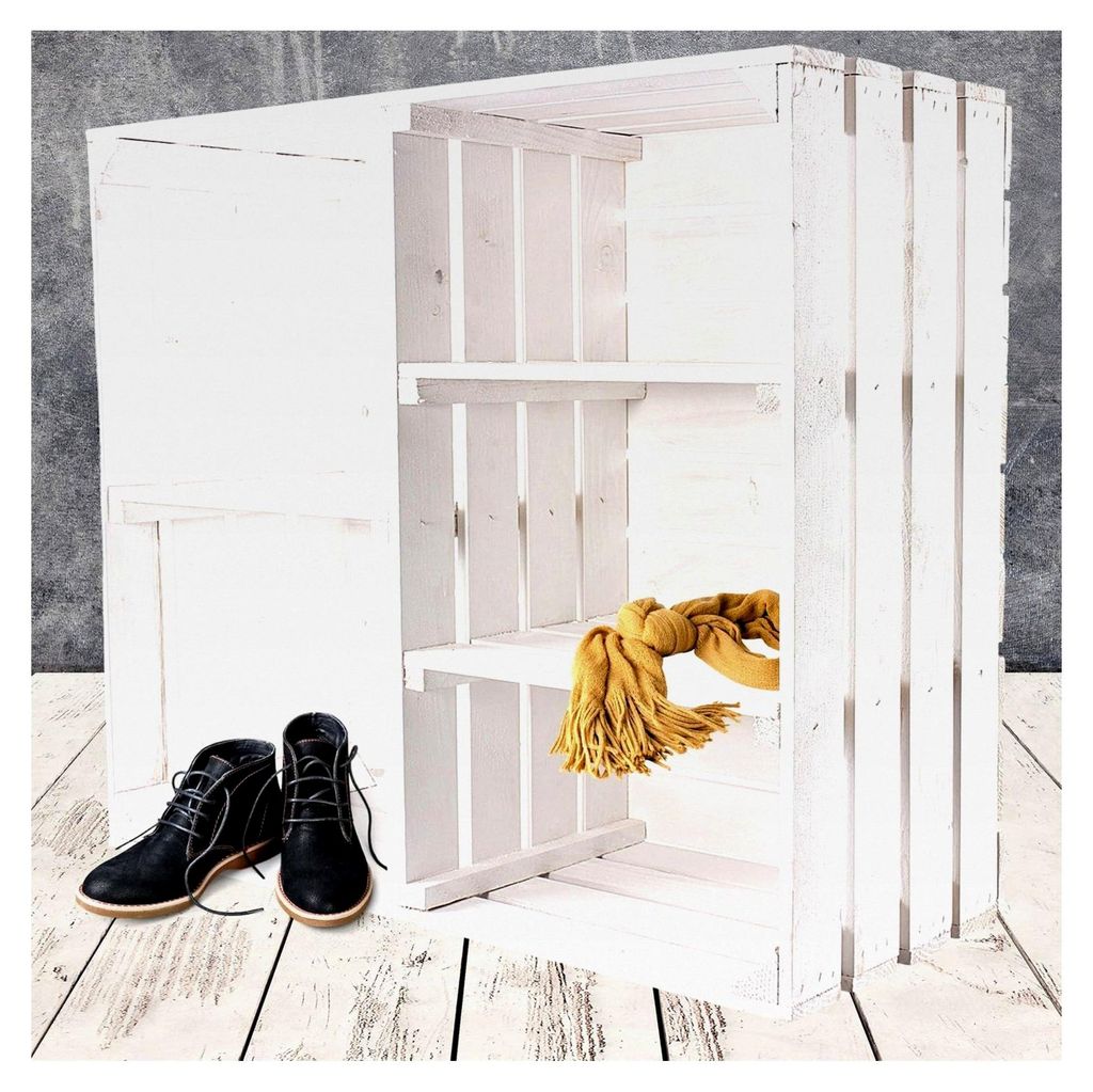 Große weiße Shabby Obstkiste Weinkiste Küche Holzkiste Gewürze Regal 77x68x35cm (LxBxH)