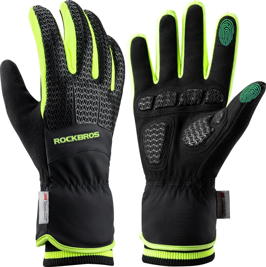 Gants de Vélo pour l'Hiver ROCKBROS Chauds et Anti-vent Taille M Noir Vert