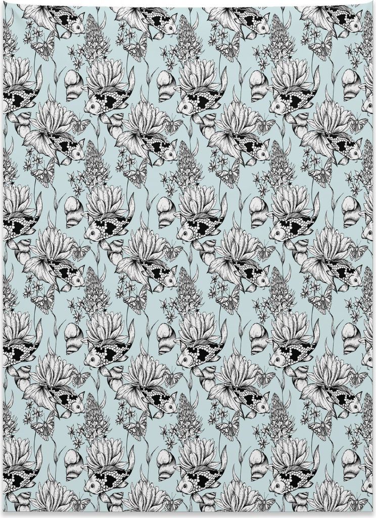 Abakuhaus Shabby Chic Wandteppich, Teich Wasser Blumen aus Weiches Mikrofaser Stoff Kein Verblassen Klare Farben Waschbar, 110 x 150 cm, Babyblau W...