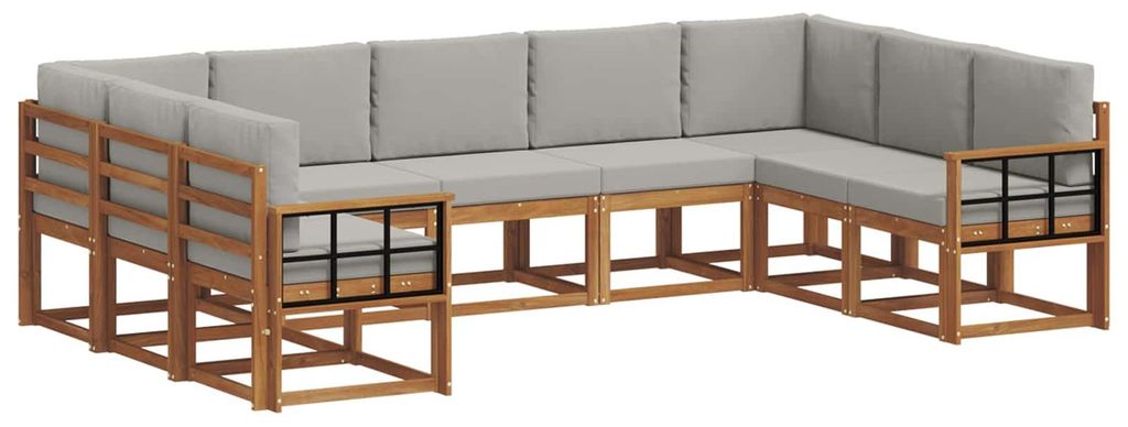 vidaXL Outdoor-Sofagarnitur mit Kissen 9 pcs Natürlich und Hellgrau