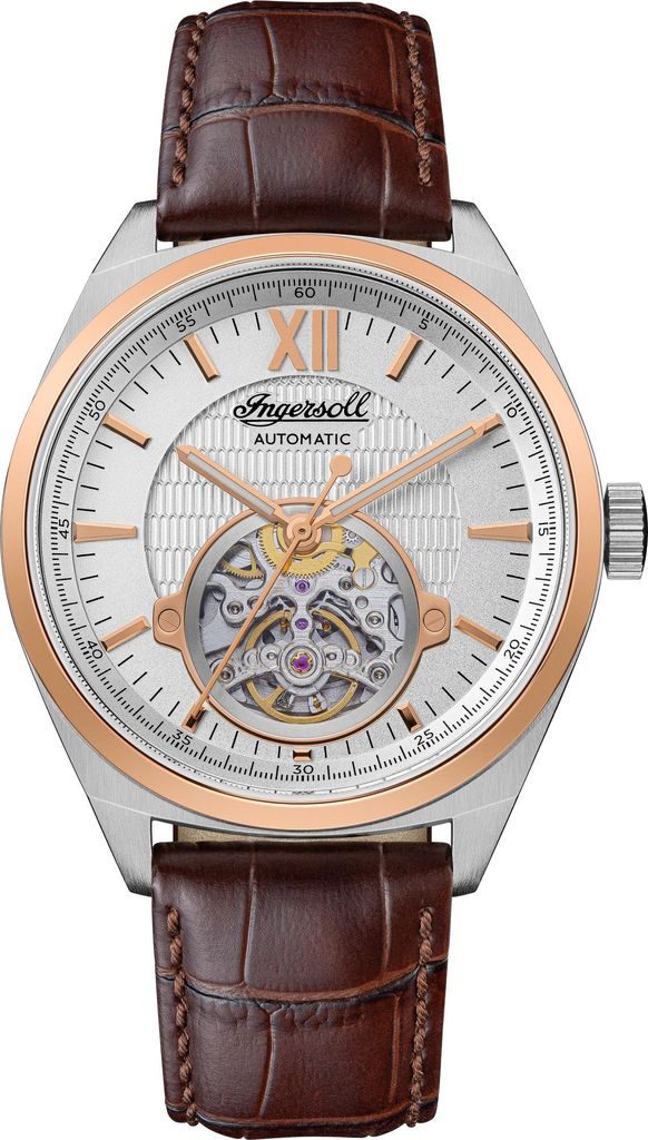 INGERSOLL Automatikuhr THE SHELBY Edelstahl braun onesize Herren mit offener Unruh 44 I10901, I10901B