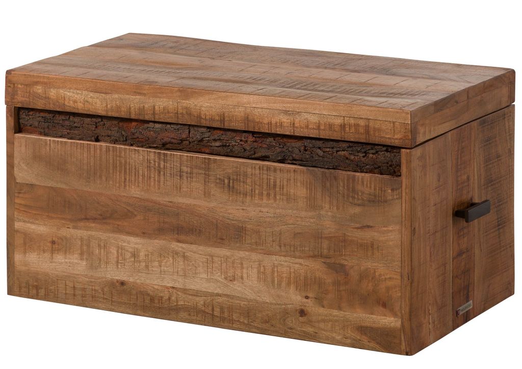 MASSIVMOEBEL24 Truhe Akazie 80x40x40 natur lackiert BARK #123