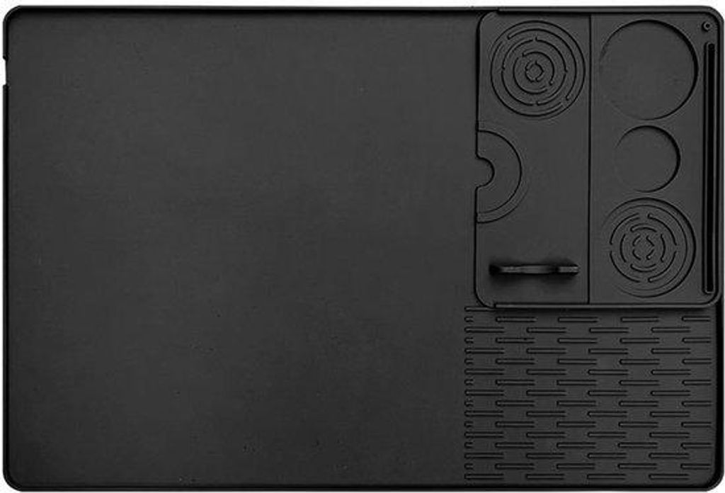 Silikonische Kaffeemat, 2-in-1, 40 x 60 cm, mit hohem Rand, inklusive abnehmbarer Druckmatte (1 Stück, schwarz)