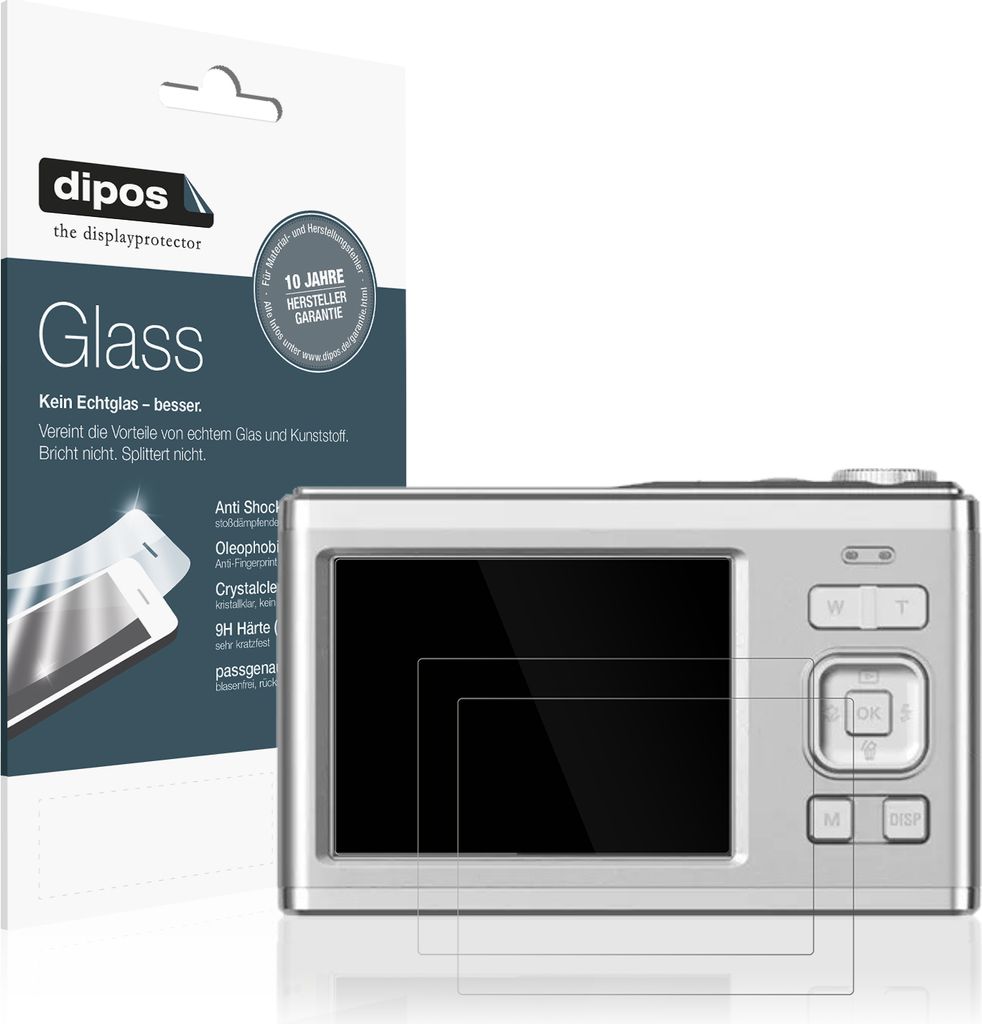 2x Schutzfolie für Agfa Photo Realishot DC9200 - Anti-Shock 9H Folie dipos Glass Kunststoffglas