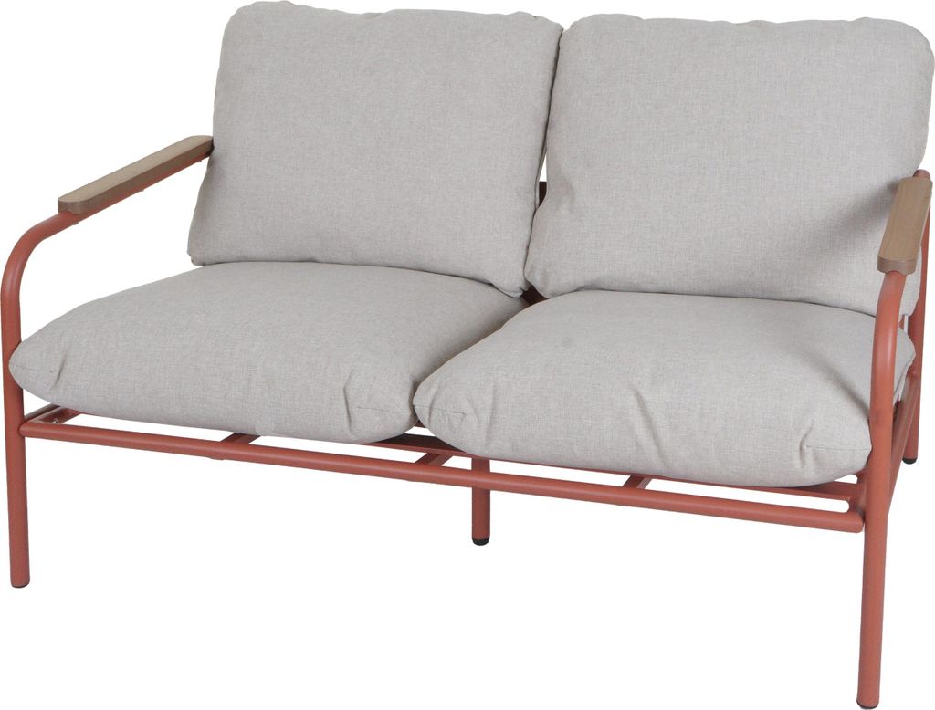 Aluminium-Gartenbank MCW-O11, Outdoor 2-Sitzer Sitzbank Sofa, Olefin Stoff (205 g/m²) 125cm terrakotta Polster beige