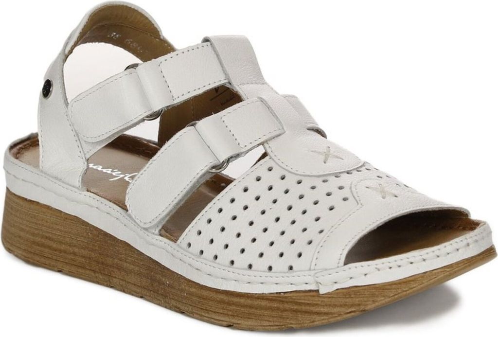 Sandalen Weiß aus Naturleder mit Klettverschluss, atmungsaktiv, Modell L684711001