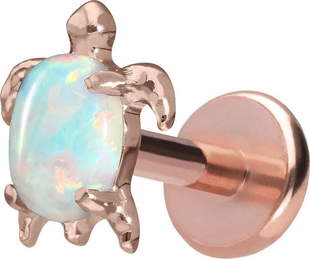 Ohrpiercing, Nasenpiercing Titan Labret mit Push Fit SCHILDKRÖTE RoséGold Stablänge: 7mm | Stabstärke: 1mm