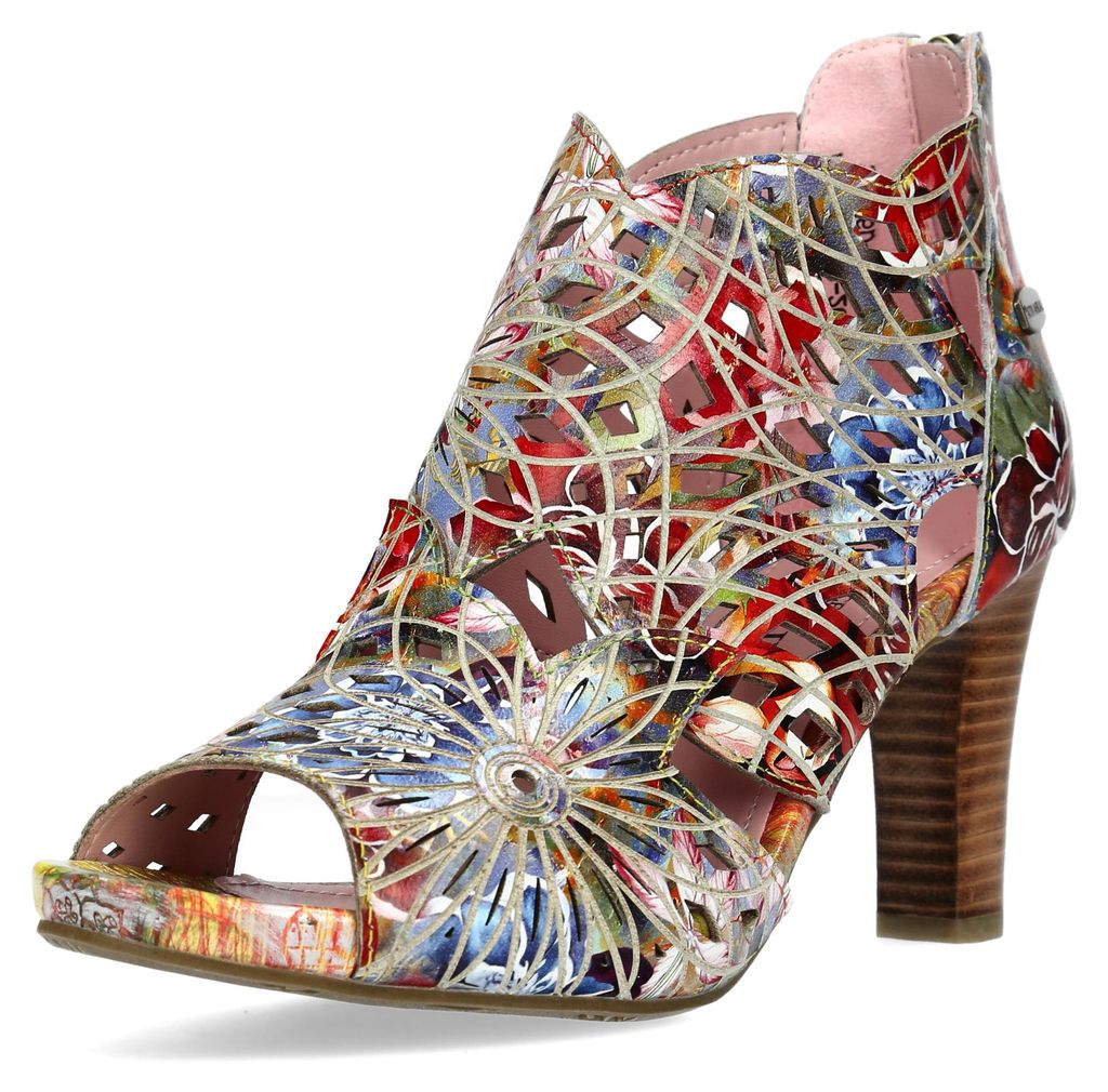 Laura Vita Damen Sandalette Leder Schaft Muster floral Peeptoe Cutout Albane 048, Größe:41 EU, Farbe:Rot