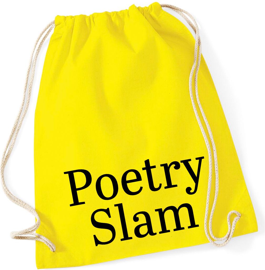 Huuraa Turnbeutel Poetry Slam Schriftzug 12 Liter Yellow Baumwolle Rucksack Geschenkidee