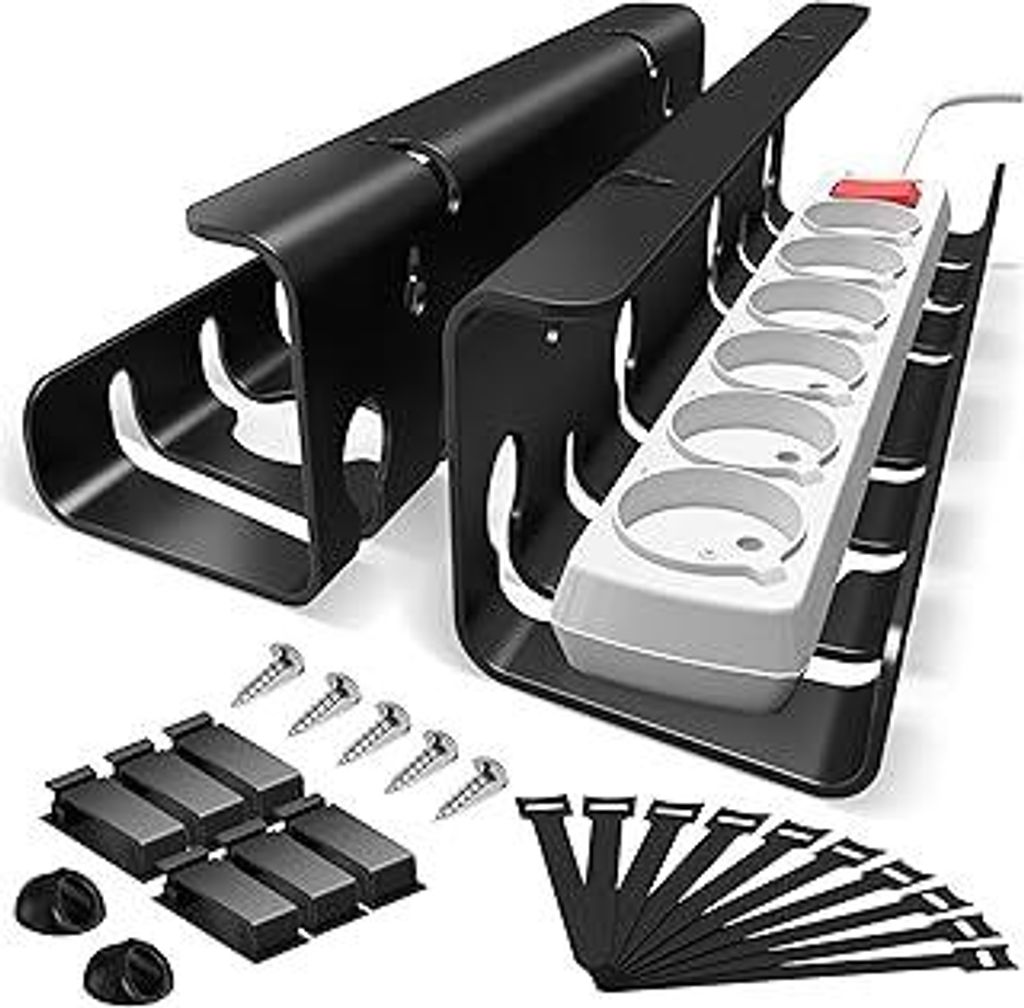 Kabelkanal Schreibtisch fürs Kabel Management - 2er Set Edelstahl Kabel Organizer Schreibtisch - Inkl. Zubehör - Kabelmanagement Schreibtisches -...
