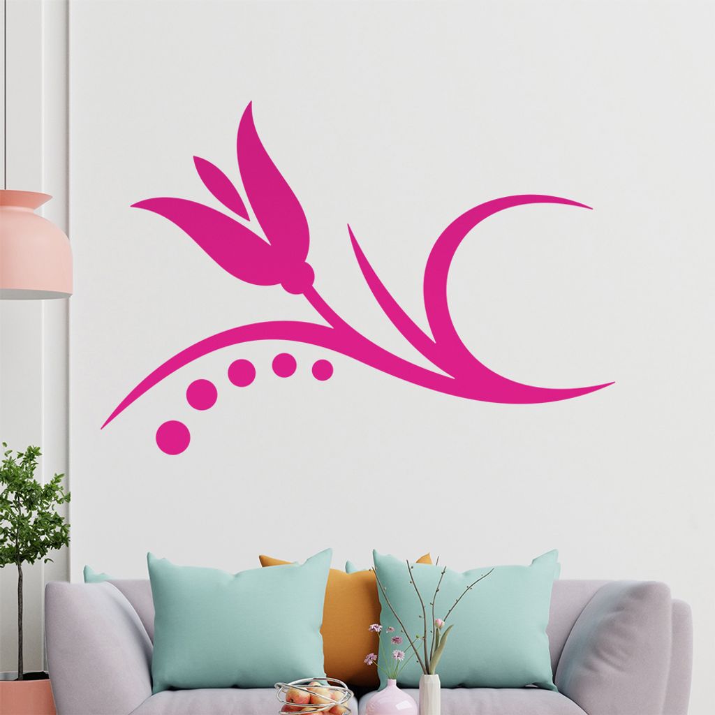 Blume - Linien Punkte Wandtattoo in 6 Größen - Wandaufkleber Wall Sticker - Dekoration, Küche, Wohnzimmer, Schlafzimmer, Badezimmer