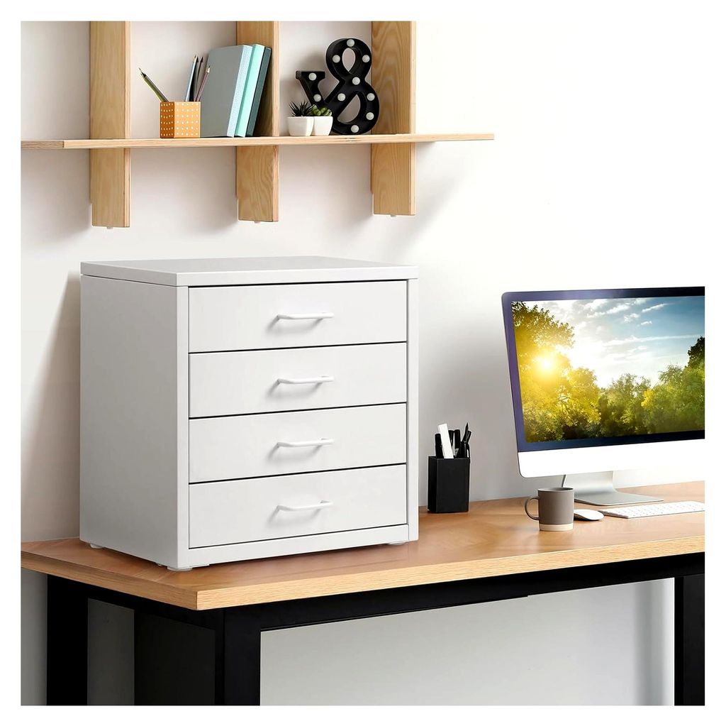 Schreibtisch-Aktenschrank mit 4 Schubladen, Organizer für A4-Dokumente, Metall-Aufbewahrung für das Home-Office, Weiß