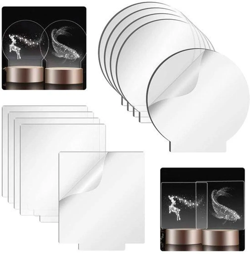 Lot 10 plaques plexiglas 2mm transparentes carrées et rondes pour LED