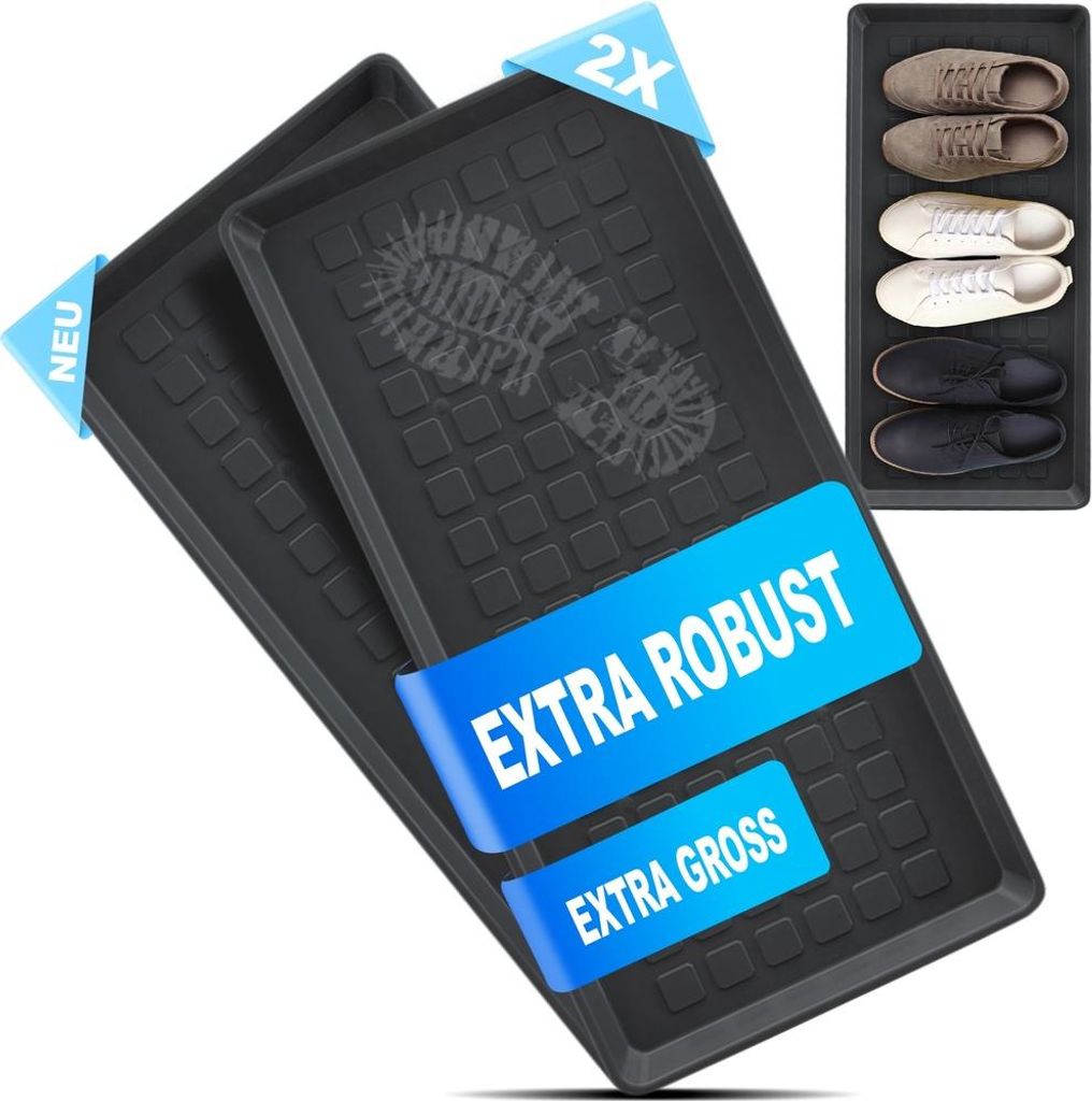 DECOBELLA 2 Stück Schuhabtropfschale | Schuhtablett Grau | 70x35x3 cm Schuhwanne