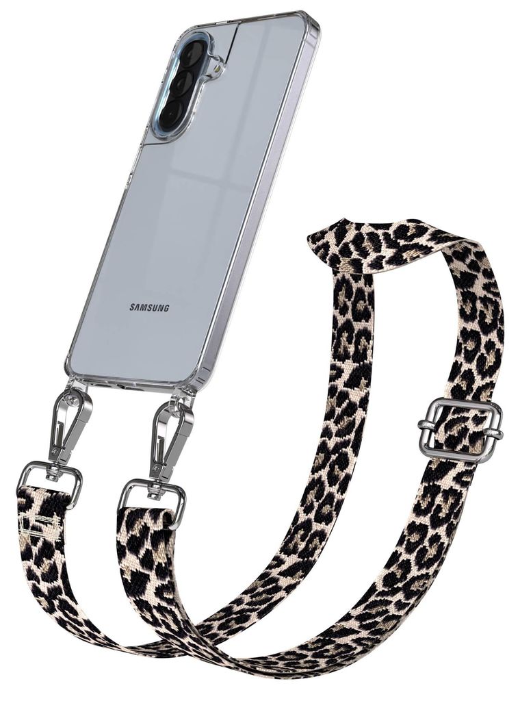 EAZY CASE Handykette - Verstellbarer Trageriemen kompatibel mit Samsung Galaxy A57, Handykordel mit transparenter Silikon-Hülle, Karabiner Silber,...