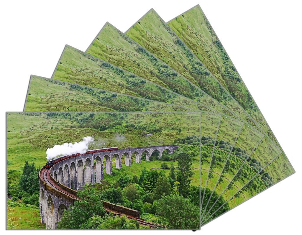 Wallario Frühstücksbrettchen 6er Set aus Glas, je 14 x 23 cm, mit rutschfesten Füßen, Motiv Dampfzug auf Viadukt