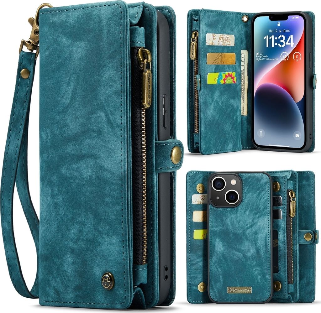 Caseme 008 iPhone 15 Hülle Abnehmbare 2in1 Klapphülle Geldbörse - Blau