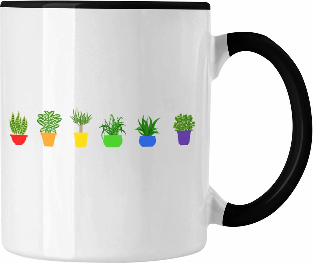 Trendation - Regenbogen Tasse Geschenk LGBT Schwule Lesben Transgender Grafik Pride Pflanzen Grafik (Schwarz)