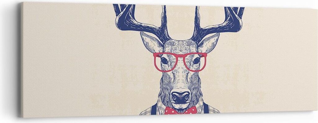 Bild auf Leinwand - Leinwandbild - Charakter Hirsch Illustration hipster - 90x30cm - Wand Bild - Wanddeko - Leinwanddruck - Bilder - Kunstdruck - L...