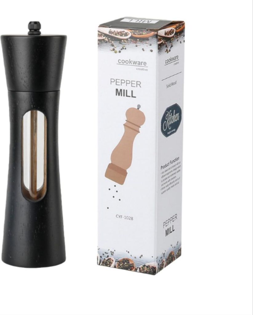 INF Transparente 20cm Pfeffermühle mit verstellbarem Keramikmahlwerk
