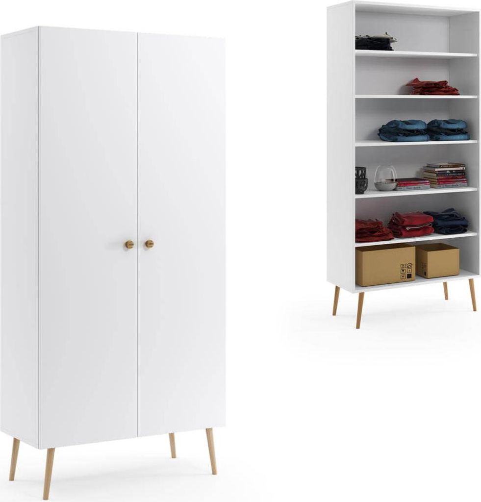 Drehtürenschrank Bolea 2D 87 cm mit Regal - weiß