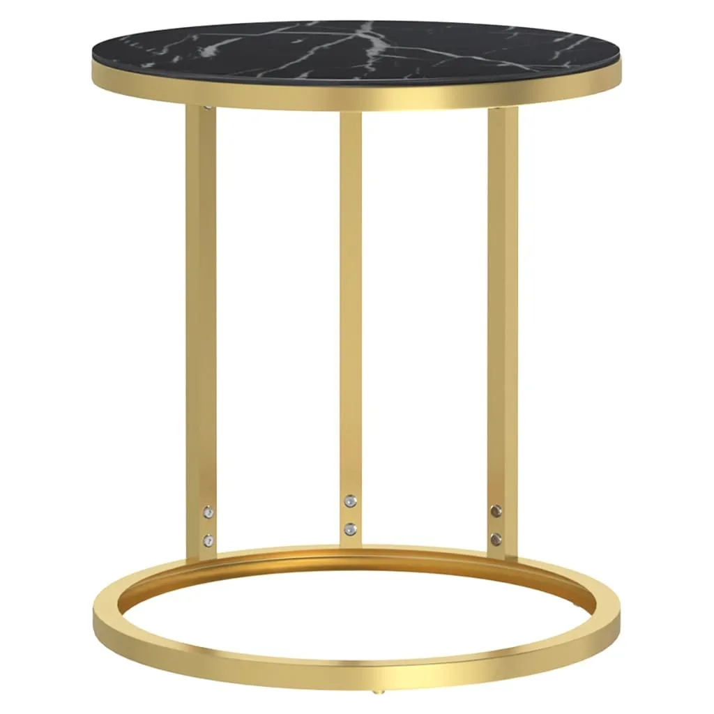 Tavolino Oro e Marmo Nero SYFAX 45cm | Vetro Temperato Luxury Design