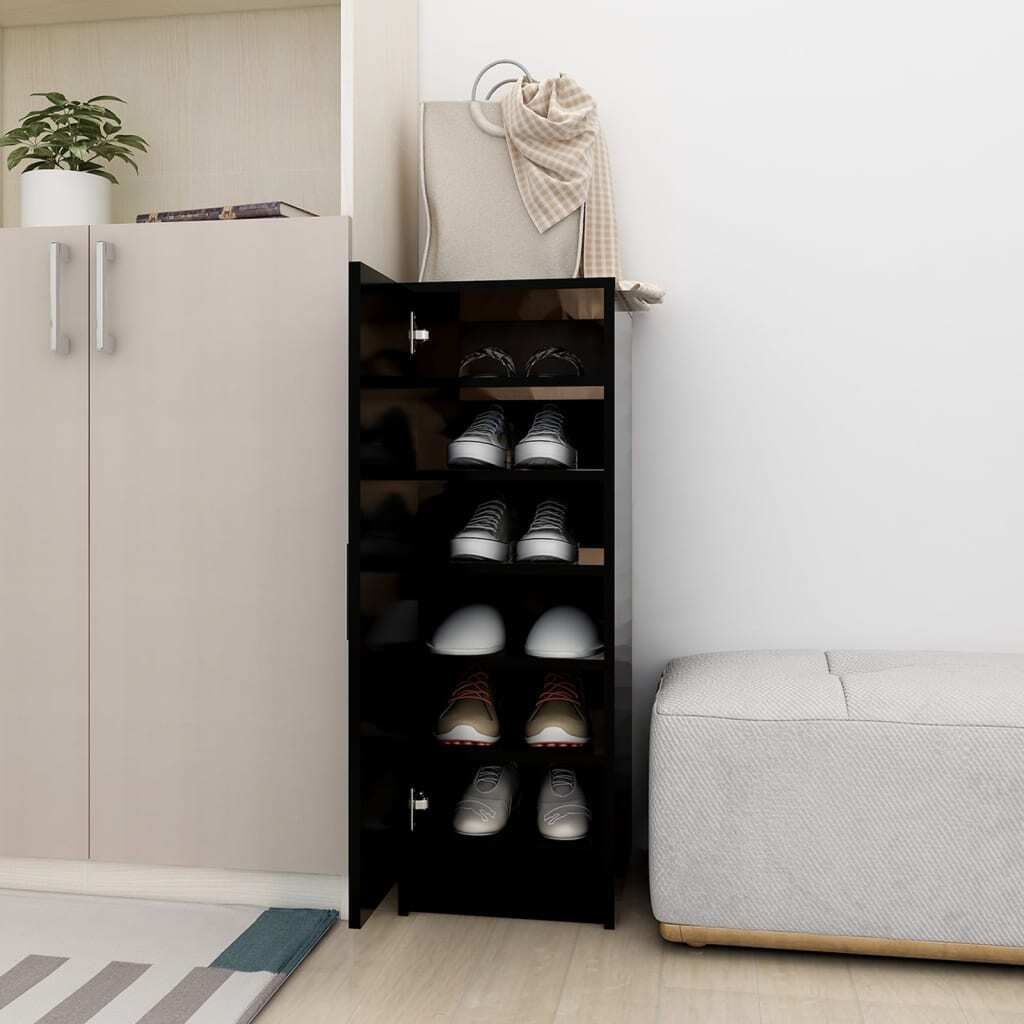 vidaXL Skriňa na topánky čierna 32x35x92 cm Materiál drevo Obrázok produktu 1