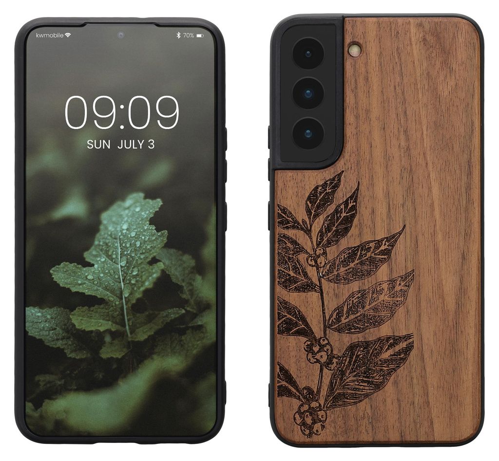 kwmobile Handyhülle für Samsung Galaxy S22 Hülle Holz - Case mit TPU Bumper - Stoßfestes Hardcase - Schutzhülle Cover in Dunkelbraun