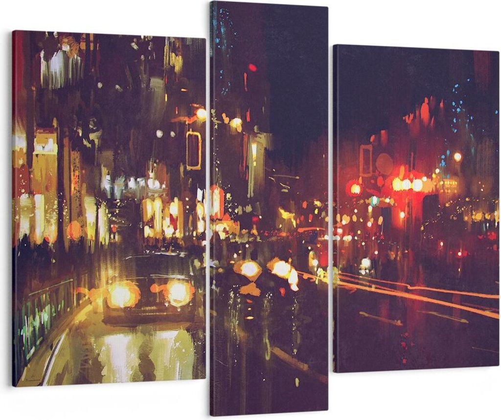 Bild auf Leinwand - Leinwandbild - Stadt Nacht Straße - 95x80cm - Wand Bild - Wanddeko - Wandbilder - Leinwanddruck - Bilder - Kunstdruck - Wandde...