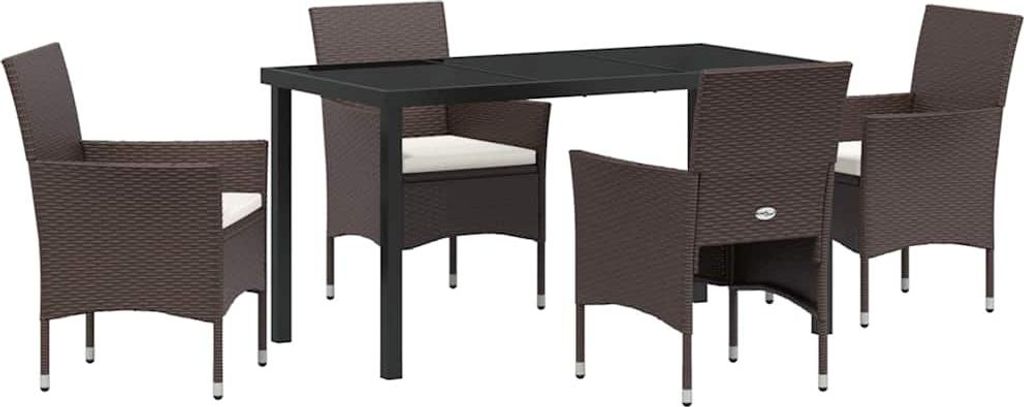 "SALE 2026" Garten Essgruppe - elegantes Design - Sitzgruppe/Tisch+ Stuhl - mit Kissen 5 pcs Braun Poly-Rattan - Terassenmöbel DEMöbel667284