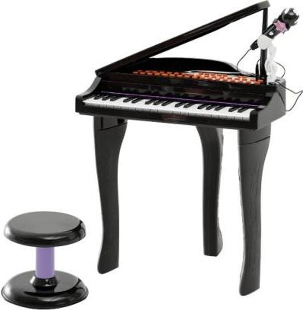 Schwarz Keyboard Kinder 48x39x69 cm Mit 37 Tasten Hocker Mikrofon LED Lehrmodus Aufnahme Piano Musikinstrument Fuer 3-6 Jahre ABS