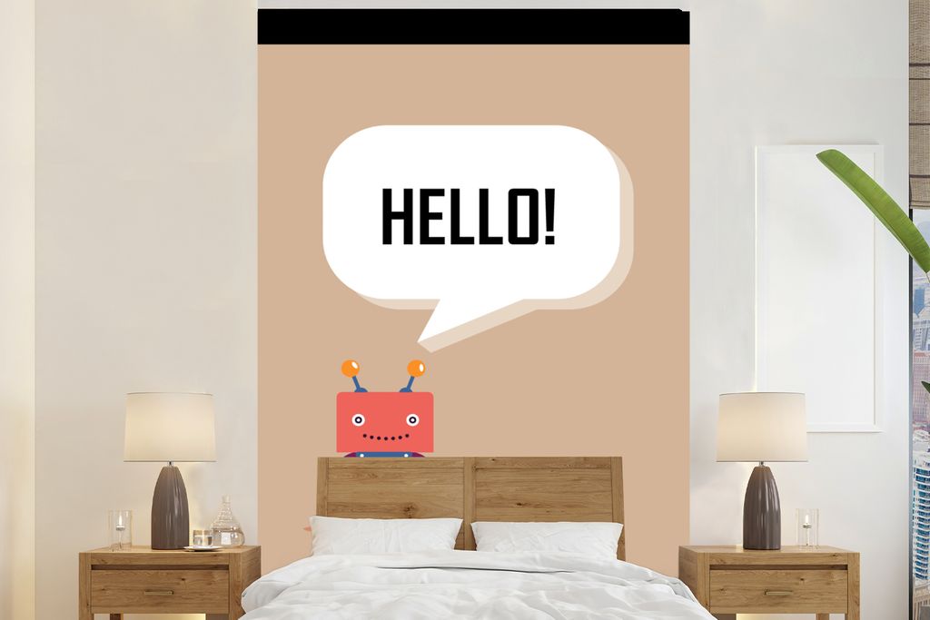 MuchoWow Fototapete für Wohnzimmer oder Schlafzimmer Wandtapete Vinyl Motivtapete Sprichwörter - Zitate - Hallo! - Roboter - Zahnrad - Kinder -...