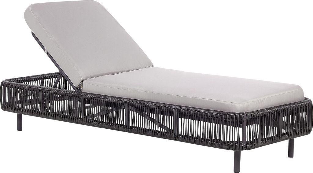 BELIANI Garten Outdoor Liege Natur und Grau PE Rattan Aluminium Polyester Stoff Kissen Verstellbare Rückenlehne