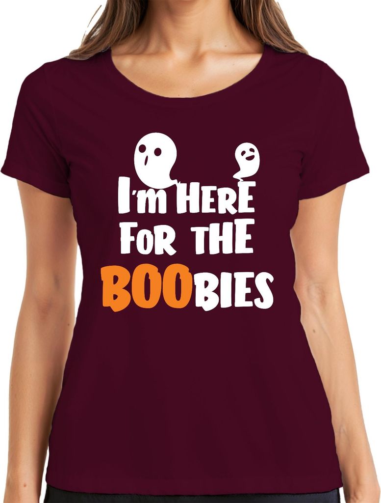 I'm Here For The Boobies Halloween Geist Lustig y Party Kostüm Damen T-Shirt, Burgundy, M