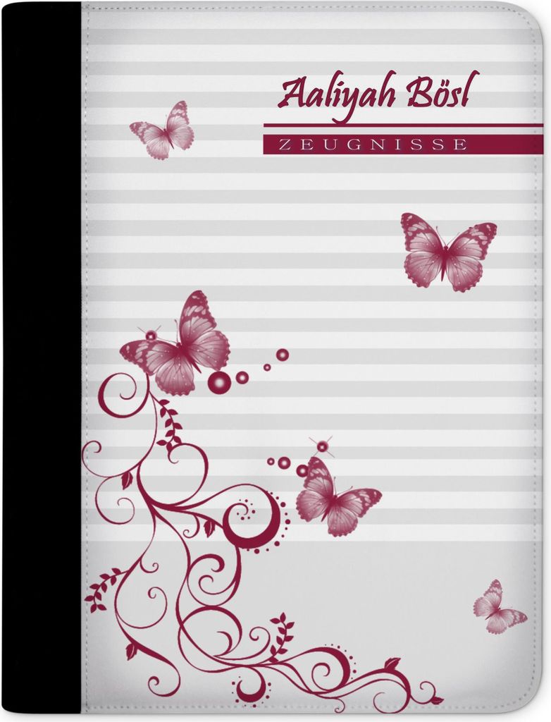 Zeugnismappe, Dokumentenmappe, Ordner A4, Schmetterling Brombeere Grau