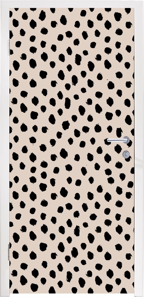 MuchoWow Türtapete Selbstklebende Türfolie Polka dots - Schwarz - Beige 80x205 cm Türposter Türaufkleber Klebefolie Türklebefolie - Fototape...