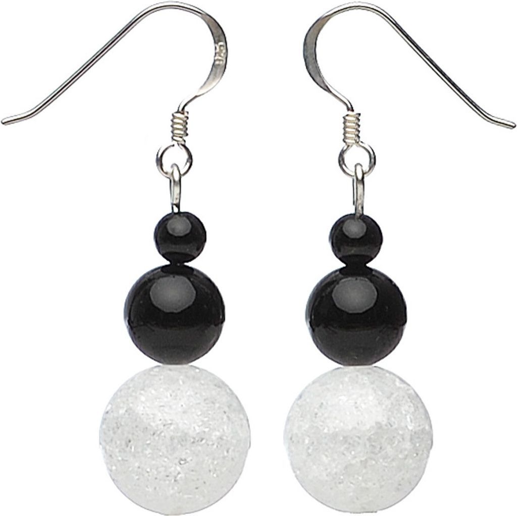 Ohrringe Ohrhänger aus Onyx & Bergkristall & 925 Silber schwarz weiß Ohrschmuck für Damen