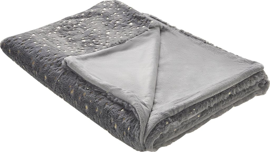 BELIANI Kuscheldecke Grau Polyester Stoff 150 x 200 cm mit Sternen Motiv für Bett Sofa Couch Sessel Erwachsene Kinder Wohnzimmer Schlafzimmer